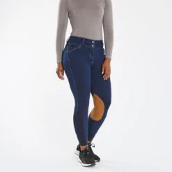 Piper Stretch Denim Curvy Fit Breeches By SmartPak- Knee Patch -Lemieux Store 35568 bluedenim 3