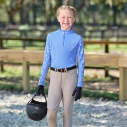 Piper SmartCore™ Block Print Long Sleeve Kids 1/4 Zip Sun Shirt By SmartPak - Clearance! -Lemieux Store rifeb 34004 runninghorses print 2261
